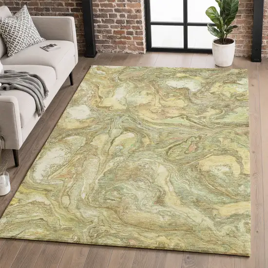 Gold And Beige Abstract Washable Area Rug With UV Protection Photo 4