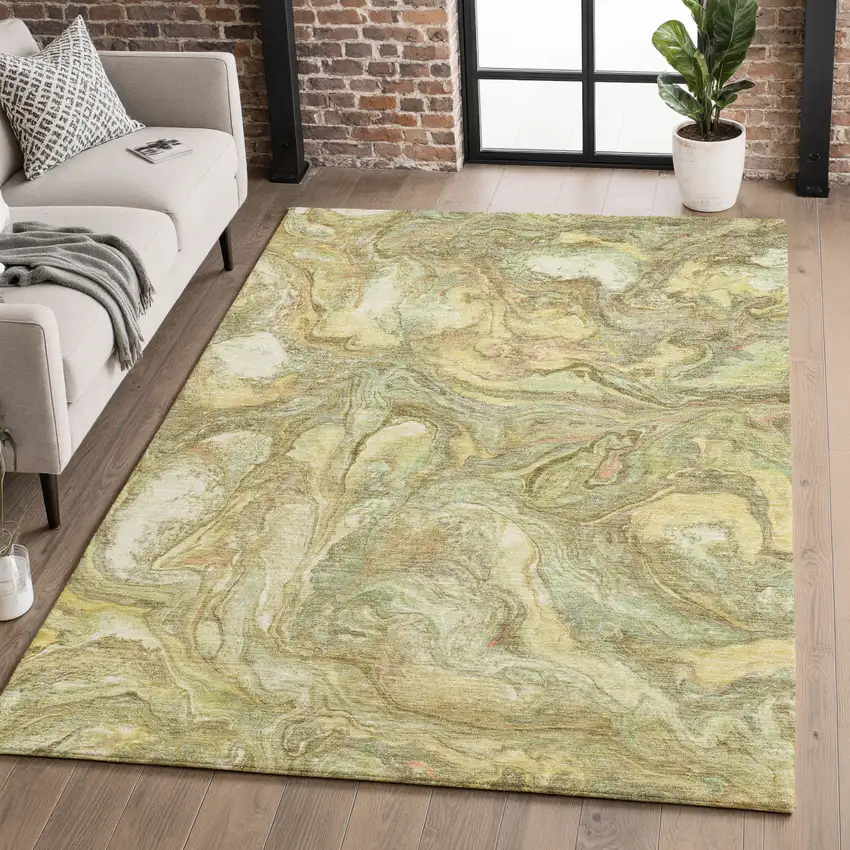 Gold And Beige Abstract Washable Area Rug With UV Protection Photo 4