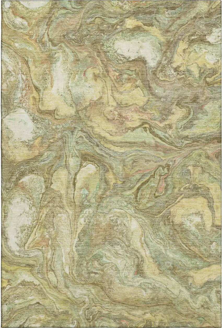 Gold And Beige Abstract Washable Area Rug With UV Protection Photo 1