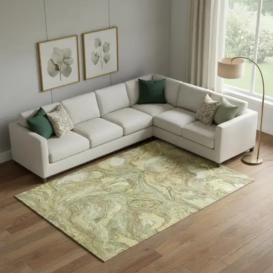 Gold And Beige Abstract Washable Area Rug With UV Protection Photo 2