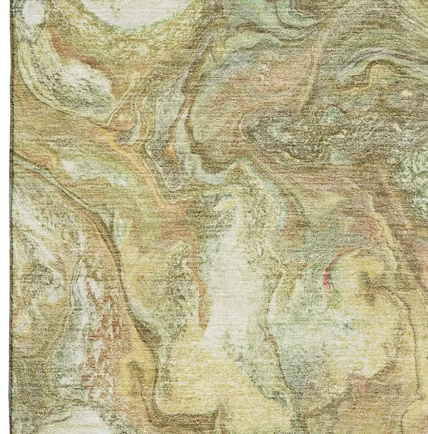 Gold And Beige Abstract Washable Area Rug With UV Protection Photo 4