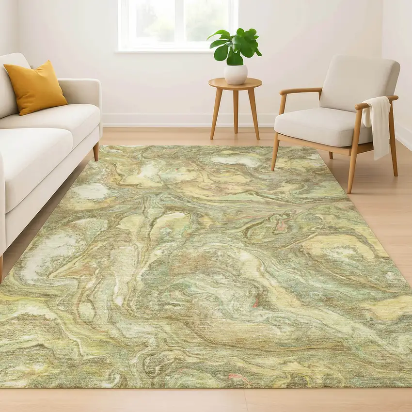 Gold And Beige Abstract Washable Area Rug With UV Protection Photo 6
