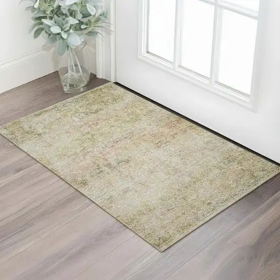 Gold And Beige Abstract Washable Area Rug With UV Protection Photo 2