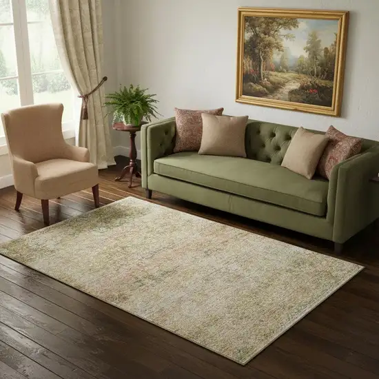 Gold And Beige Abstract Washable Area Rug With UV Protection Photo 2