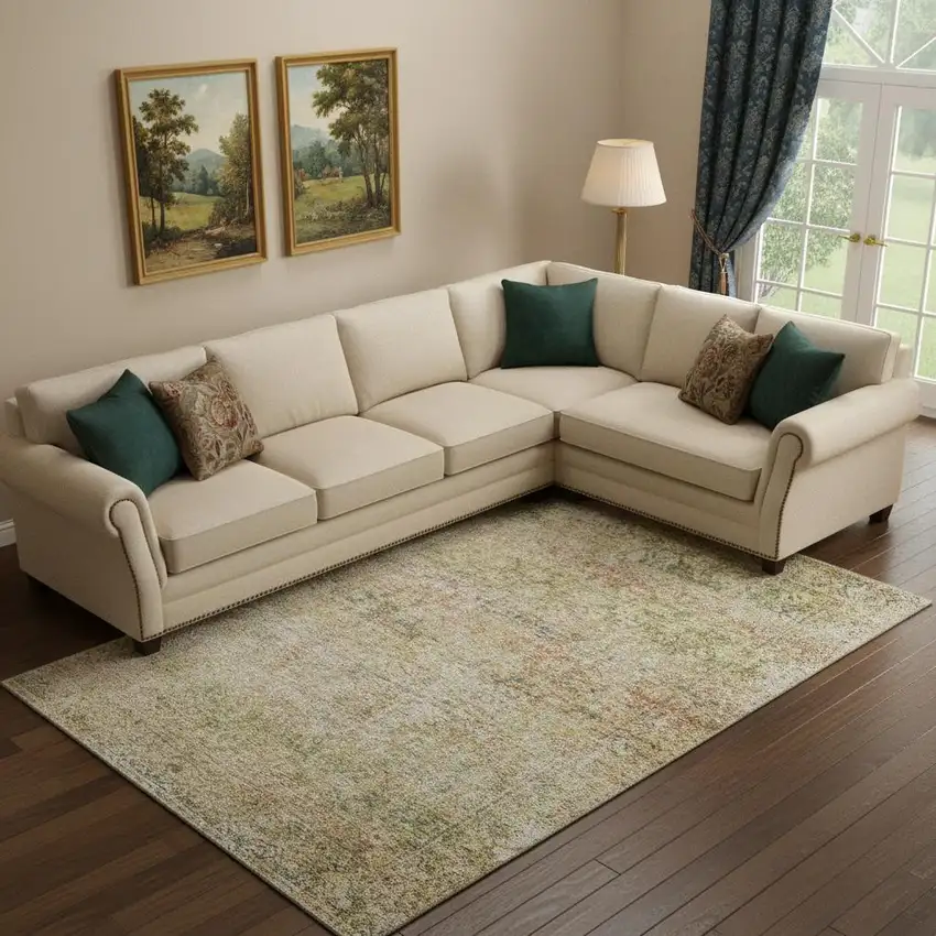 Gold And Beige Abstract Washable Area Rug With UV Protection Photo 2