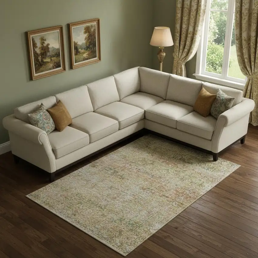 Gold And Beige Abstract Washable Area Rug With UV Protection Photo 2