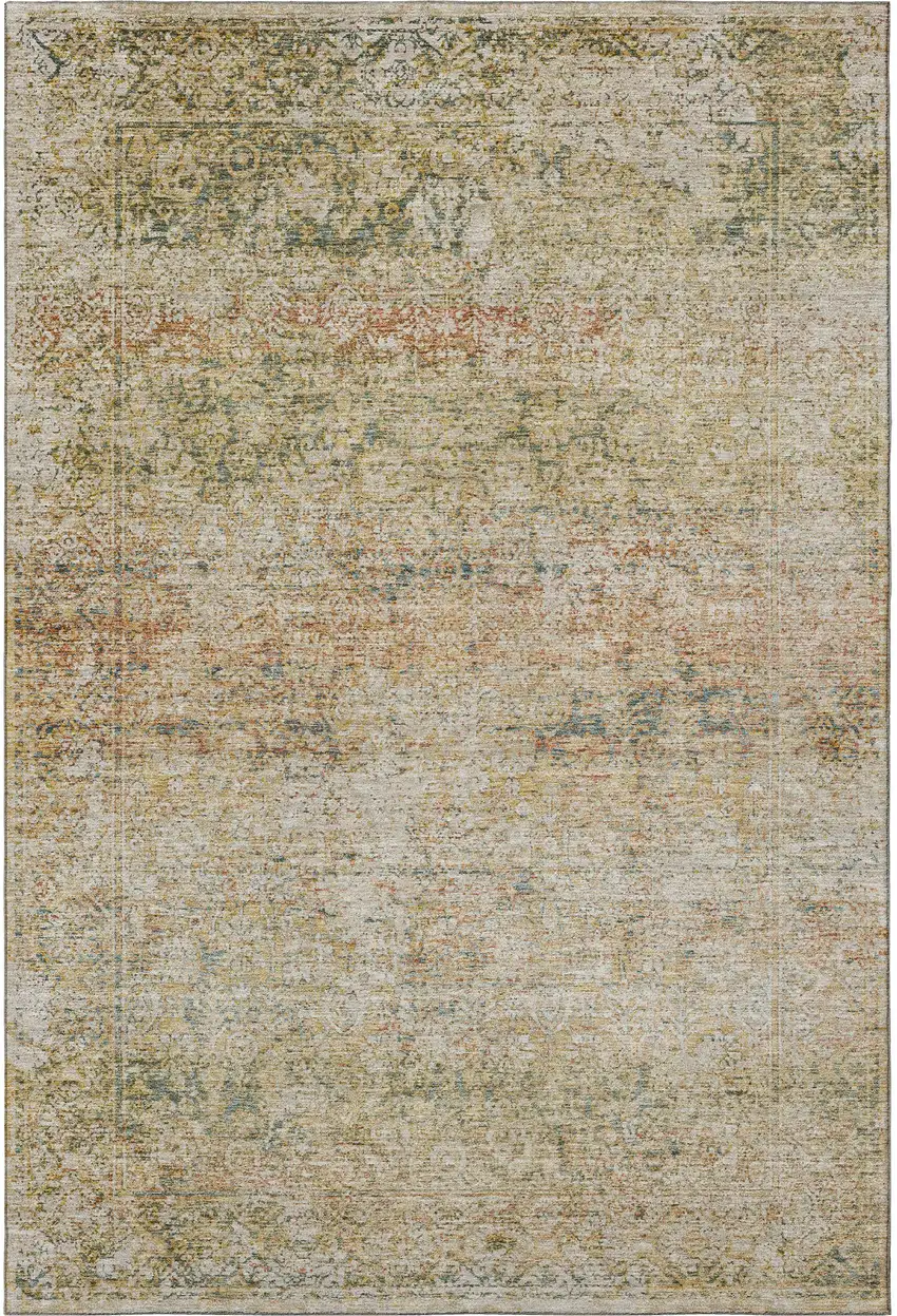 Gold And Beige Abstract Washable Area Rug With UV Protection Photo 4