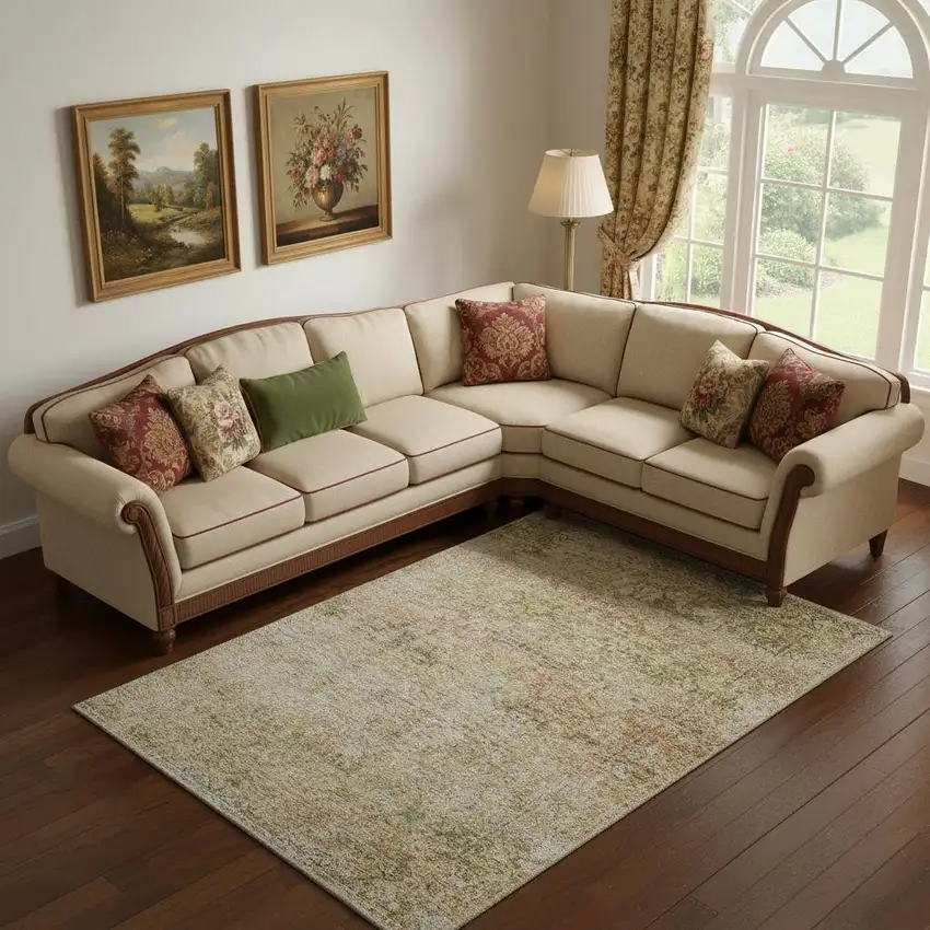 Gold And Beige Abstract Washable Area Rug With UV Protection Photo 2