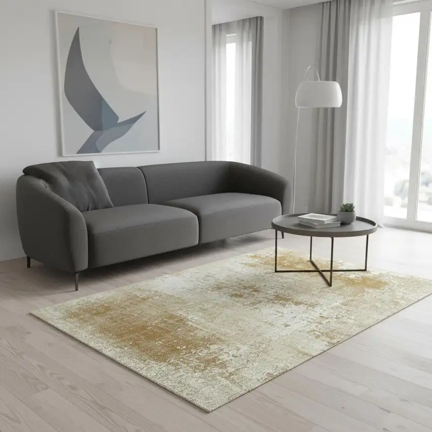 Gold And Beige Abstract Washable Area Rug With UV Protection Photo 1