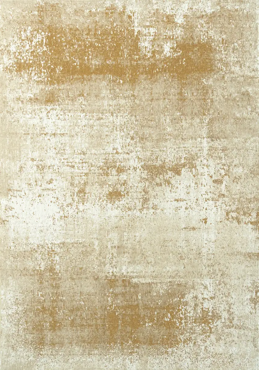 Gold And Beige Abstract Washable Area Rug With UV Protection Photo 1