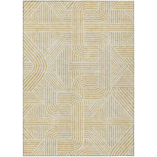 Gold And Beige Abstract Washable Indoor Outdoor Area Rug Photo 2