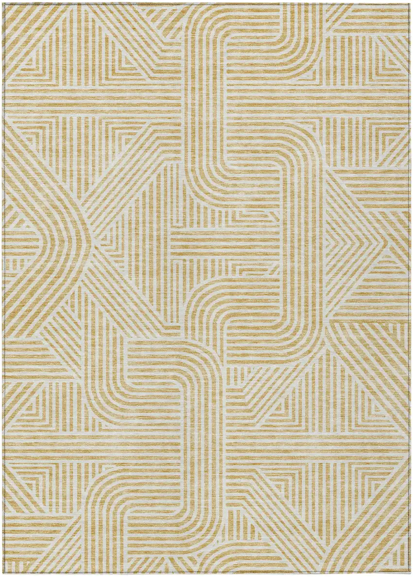 Gold And Beige Abstract Washable Indoor Outdoor Area Rug Photo 2