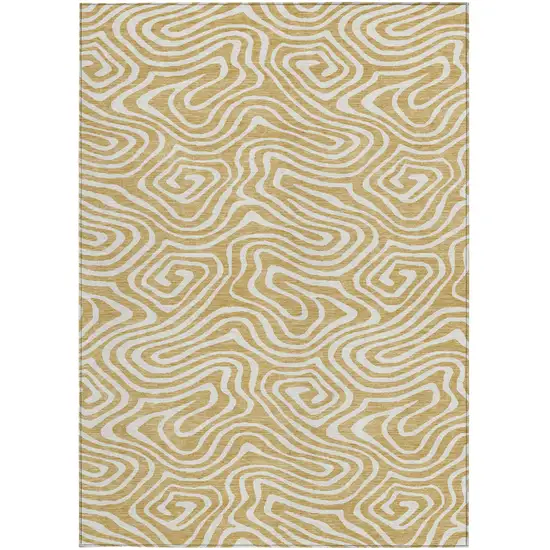 Gold And Beige Abstract Washable Indoor Outdoor Area Rug Photo 8