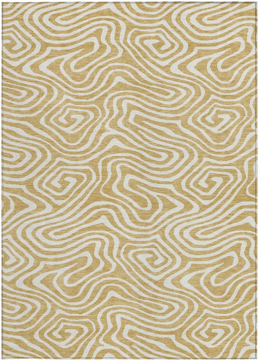 Gold And Beige Abstract Washable Indoor Outdoor Area Rug Photo 8