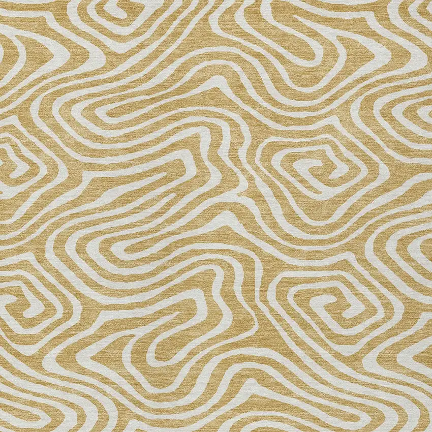 Gold And Beige Abstract Washable Indoor Outdoor Area Rug Photo 7