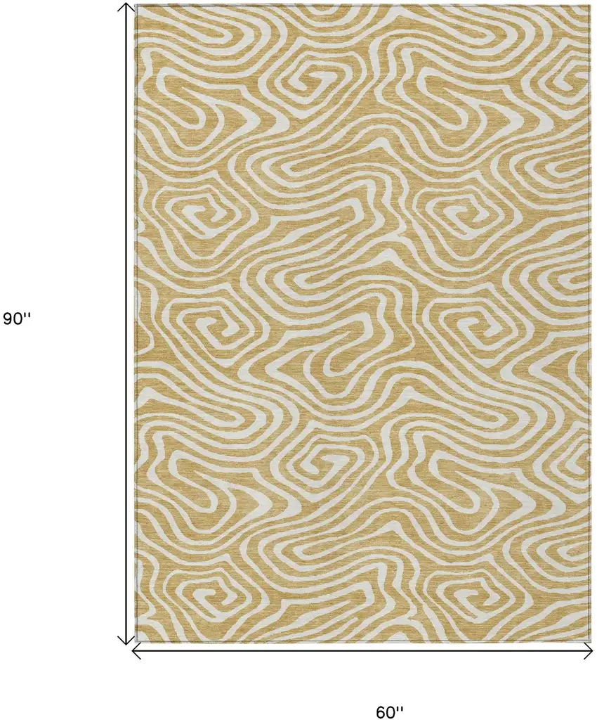 Gold And Beige Abstract Washable Indoor Outdoor Area Rug Photo 3