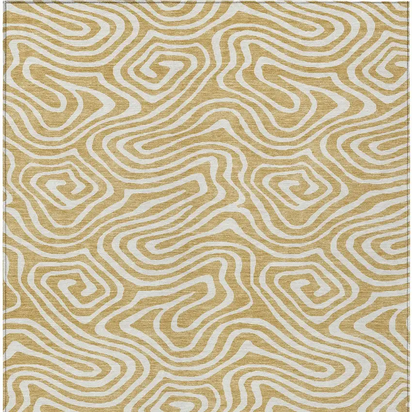 Gold And Beige Abstract Washable Indoor Outdoor Area Rug Photo 8