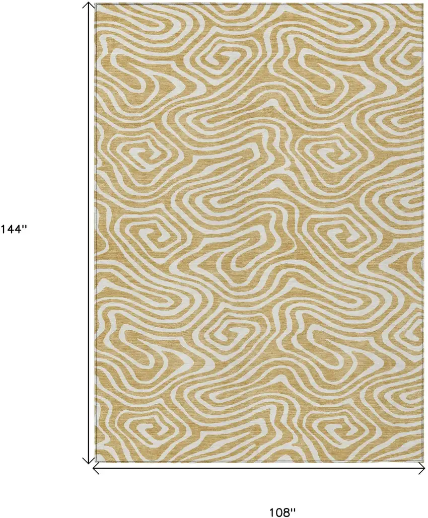 Gold And Beige Abstract Washable Indoor Outdoor Area Rug Photo 3