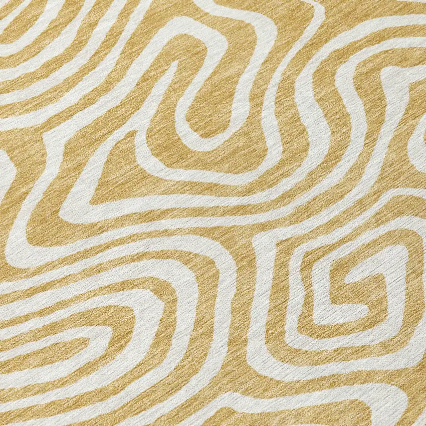 Gold And Beige Abstract Washable Indoor Outdoor Area Rug Photo 6