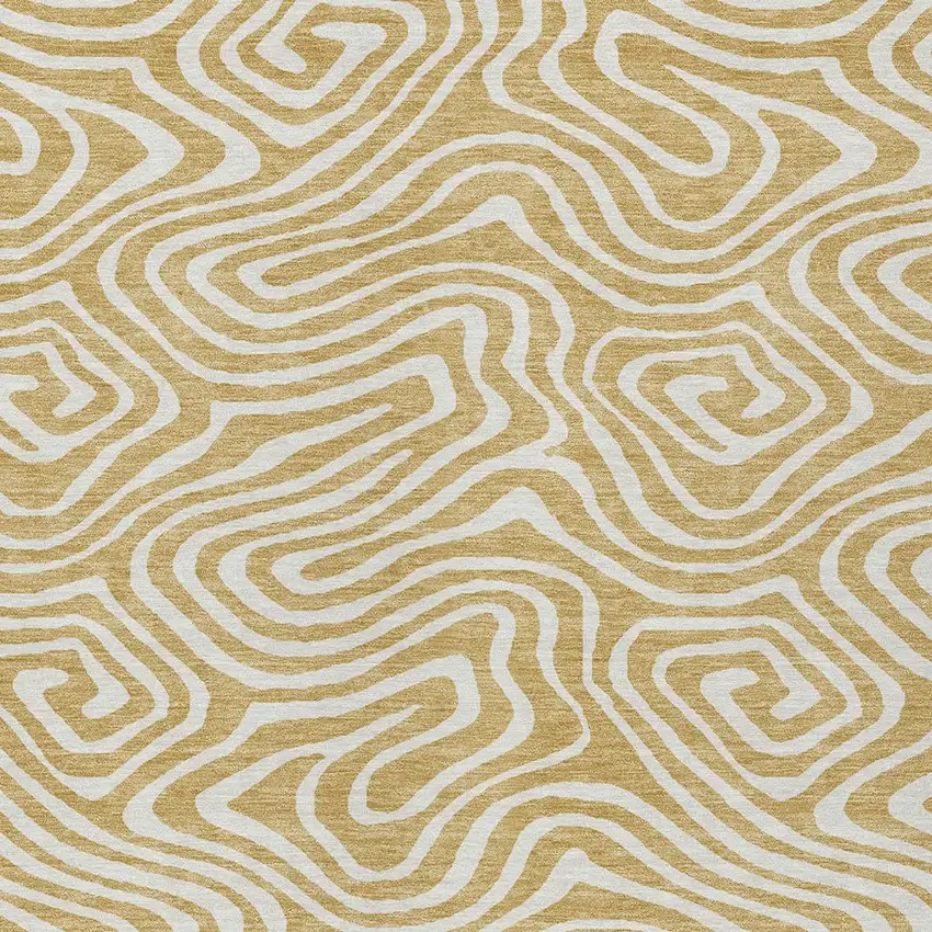 Gold And Beige Abstract Washable Indoor Outdoor Area Rug Photo 7