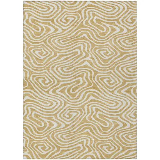Gold And Beige Abstract Washable Indoor Outdoor Area Rug Photo 2