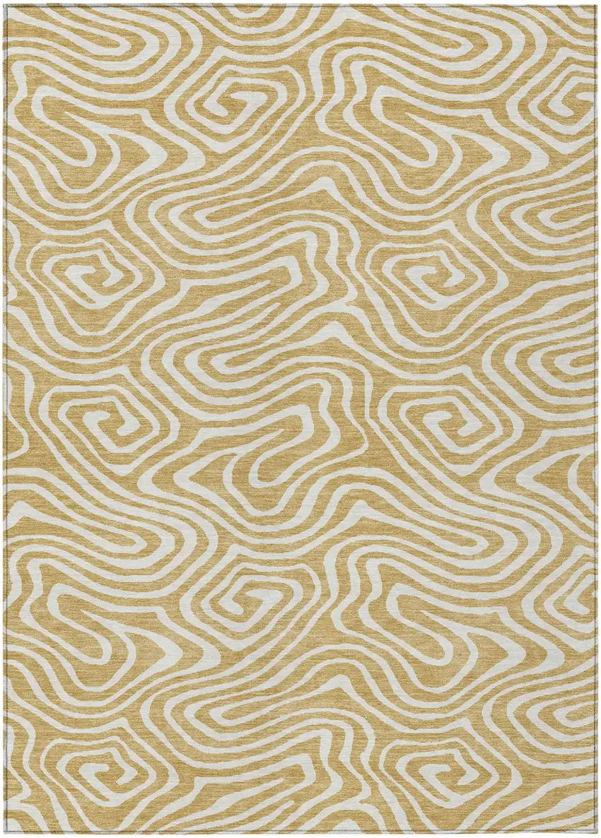 Gold And Beige Abstract Washable Indoor Outdoor Area Rug Photo 2