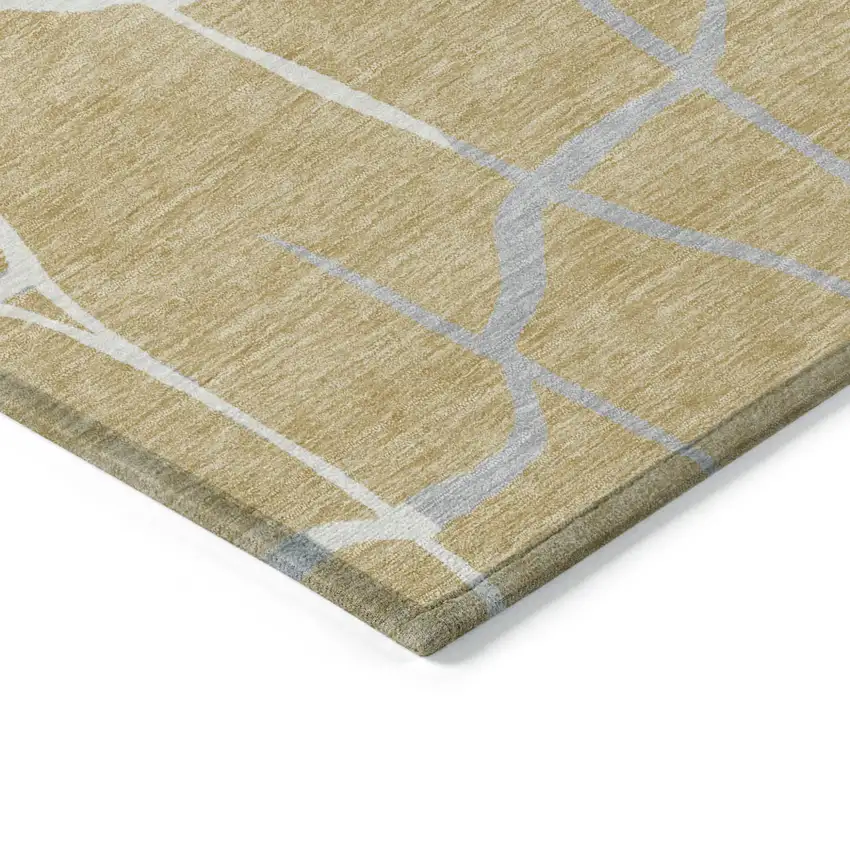Gold And Beige Abstract Washable Indoor Outdoor Area Rug Photo 3