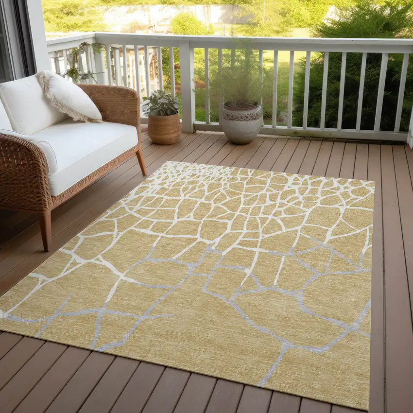 Gold And Beige Abstract Washable Indoor Outdoor Area Rug Photo 7