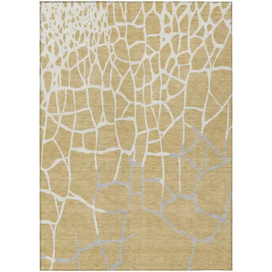 Gold And Beige Abstract Washable Indoor Outdoor Area Rug Photo 2