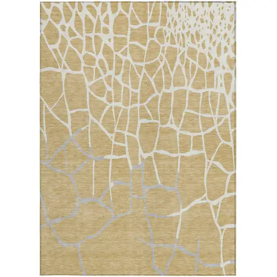 Gold And Beige Abstract Washable Indoor Outdoor Area Rug Photo 6