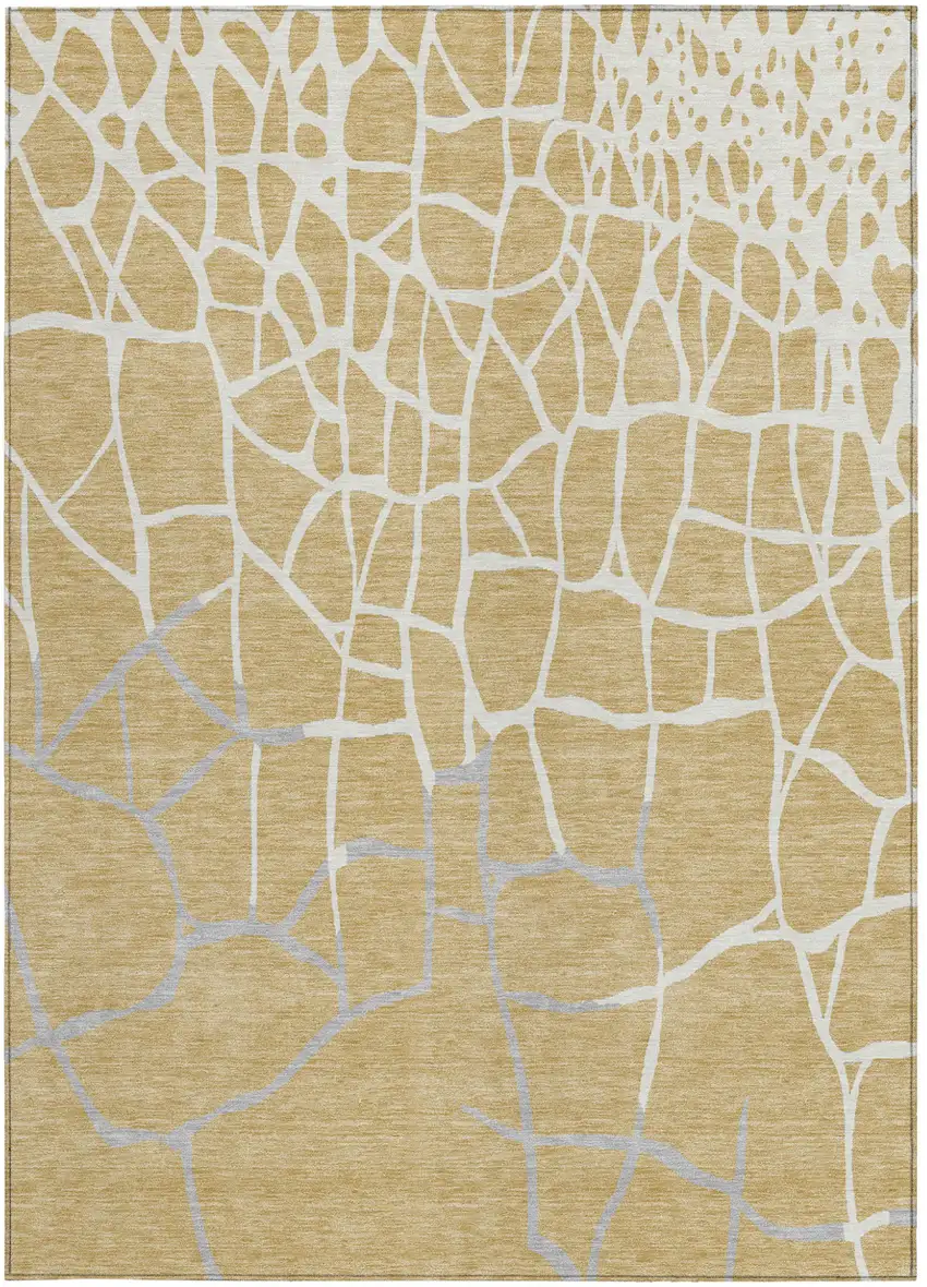 Gold And Beige Abstract Washable Indoor Outdoor Area Rug Photo 6