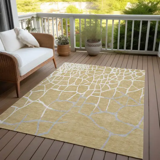 Gold And Beige Abstract Washable Indoor Outdoor Area Rug Photo 7