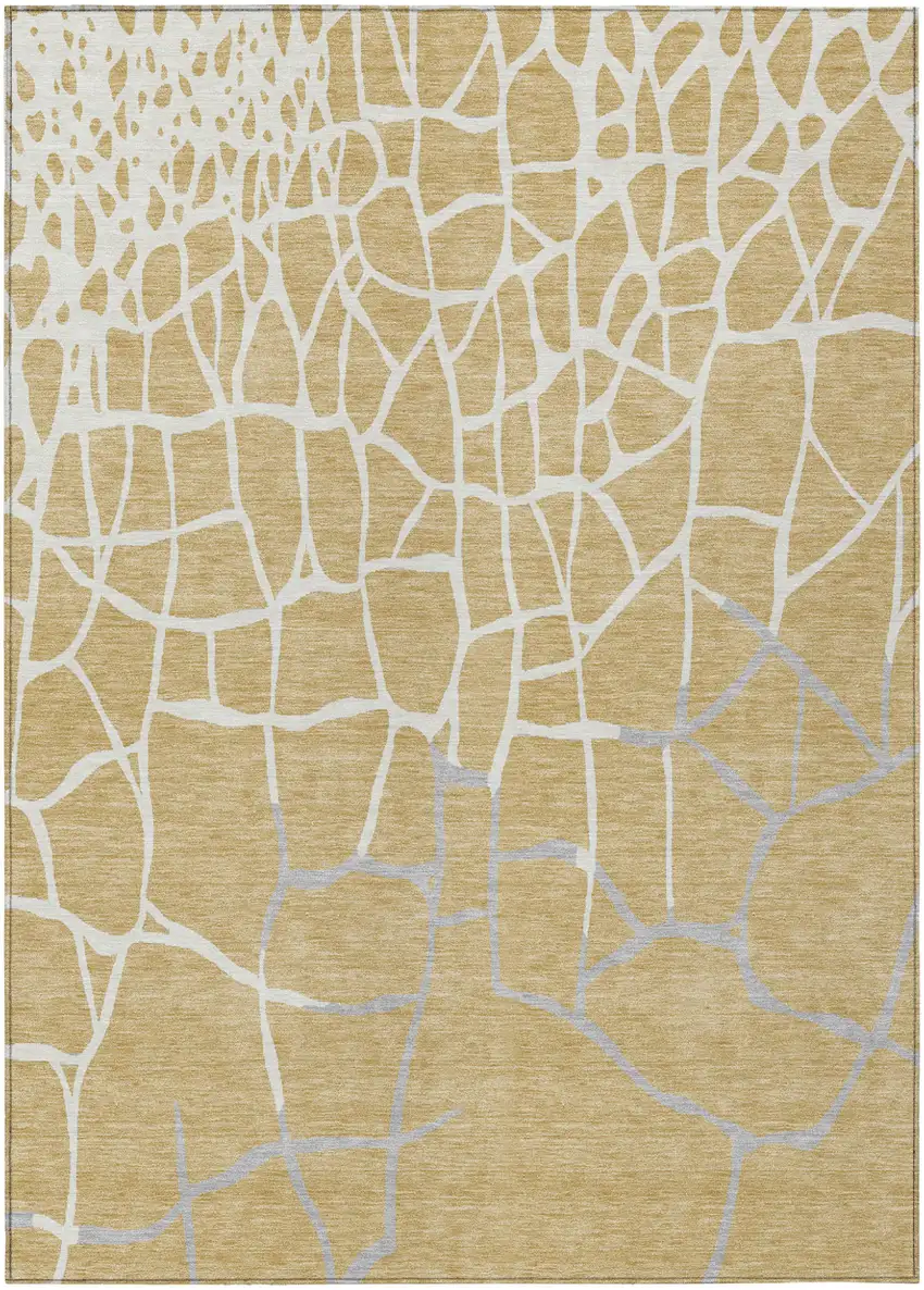 Gold And Beige Abstract Washable Indoor Outdoor Area Rug Photo 2