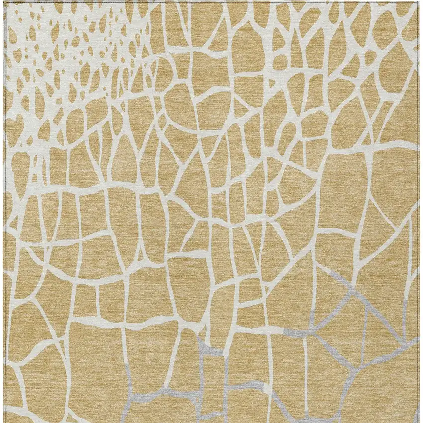 Gold And Beige Abstract Washable Indoor Outdoor Area Rug Photo 6