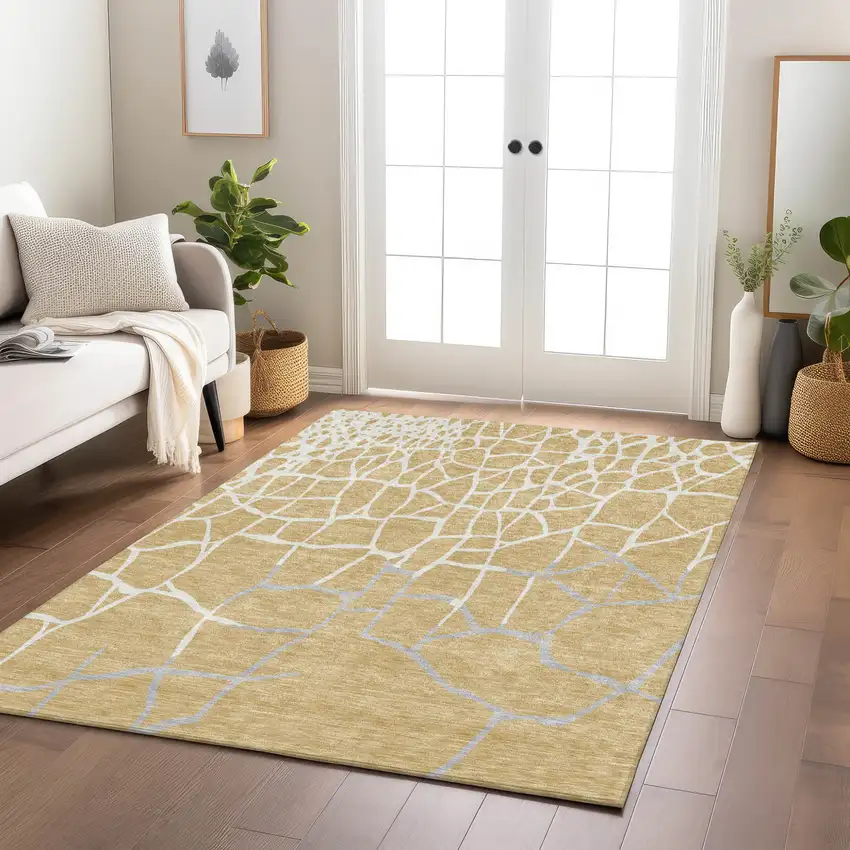 Gold And Beige Abstract Washable Indoor Outdoor Area Rug Photo 9
