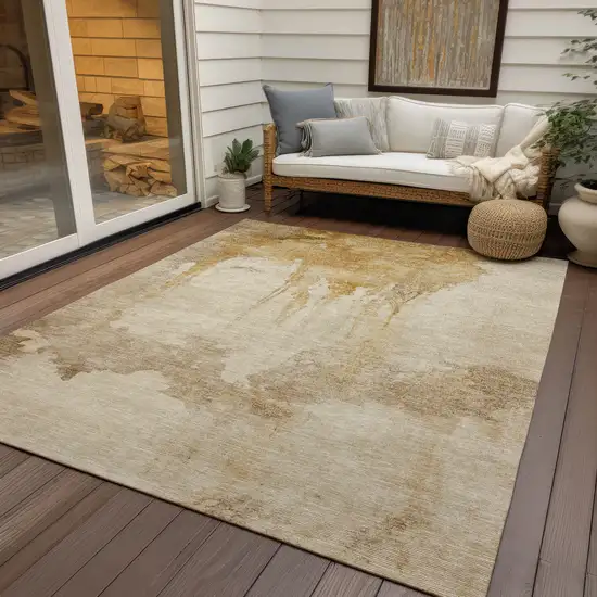 Gold And Beige Abstract Washable Indoor Outdoor Area Rug Photo 4