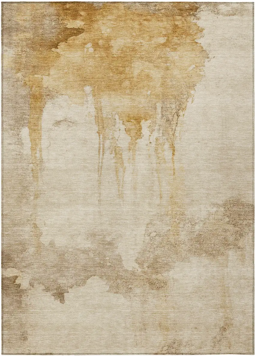 Gold And Beige Abstract Washable Indoor Outdoor Area Rug Photo 8