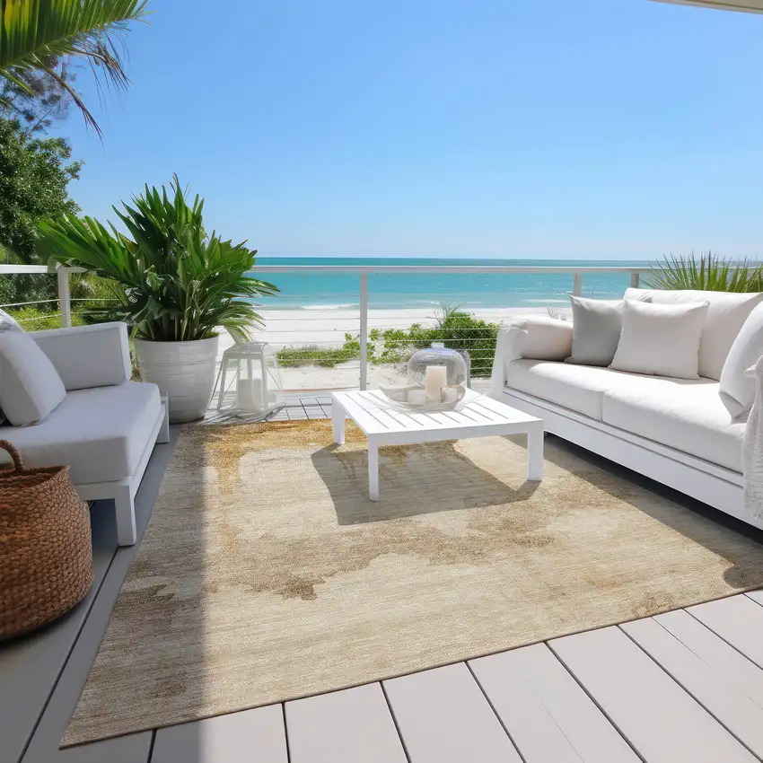 Gold And Beige Abstract Washable Indoor Outdoor Area Rug Photo 8