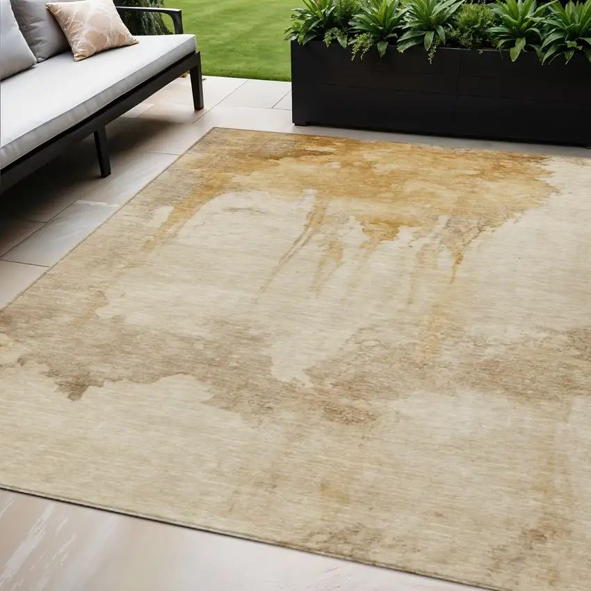 Gold And Beige Abstract Washable Indoor Outdoor Area Rug Photo 2