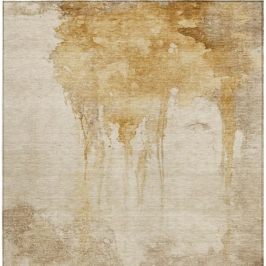 Gold And Beige Abstract Washable Indoor Outdoor Area Rug Photo 3