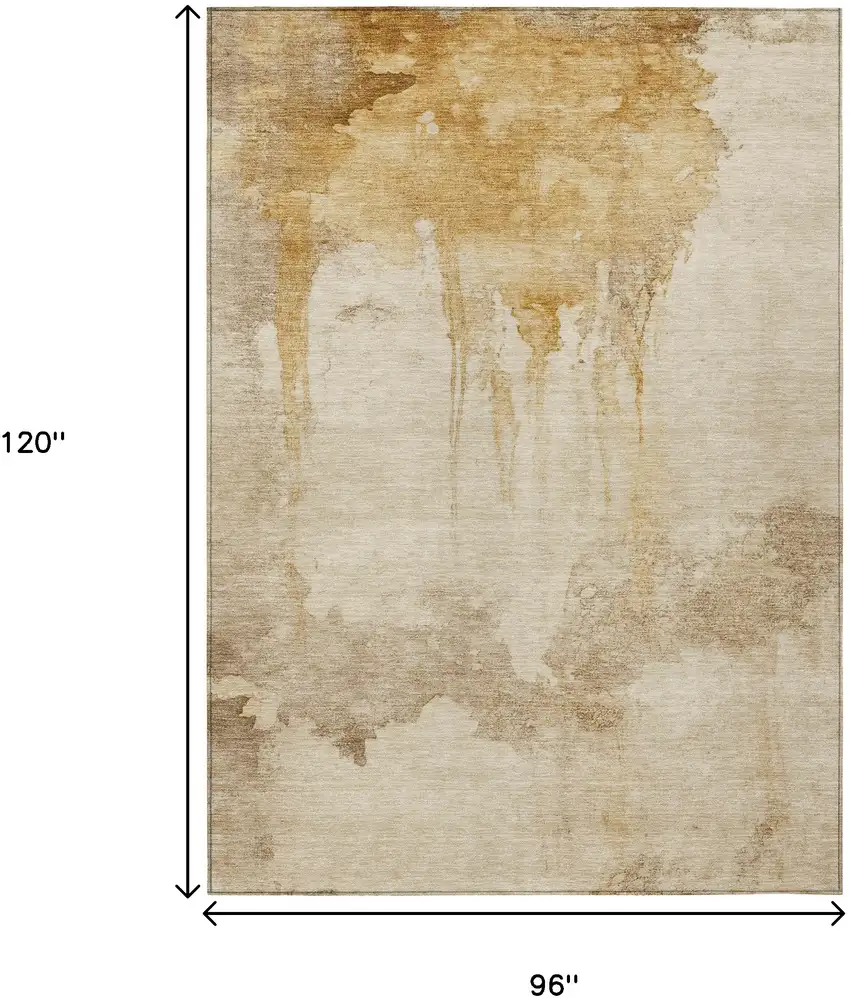 Gold And Beige Abstract Washable Indoor Outdoor Area Rug Photo 9