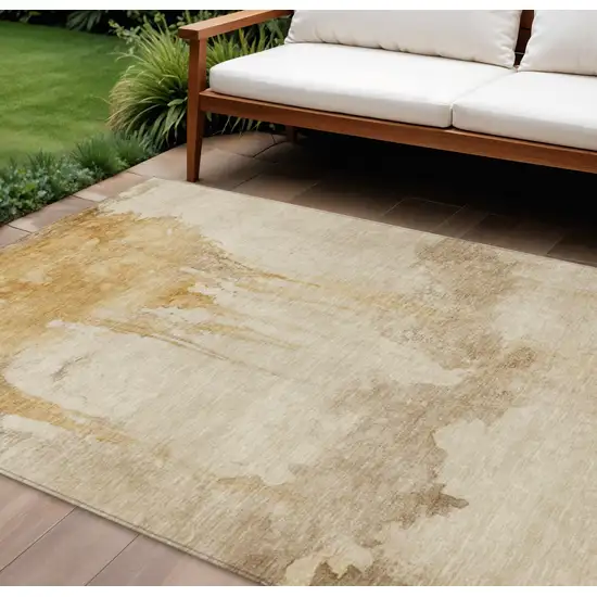 Gold And Beige Abstract Washable Indoor Outdoor Area Rug Photo 2