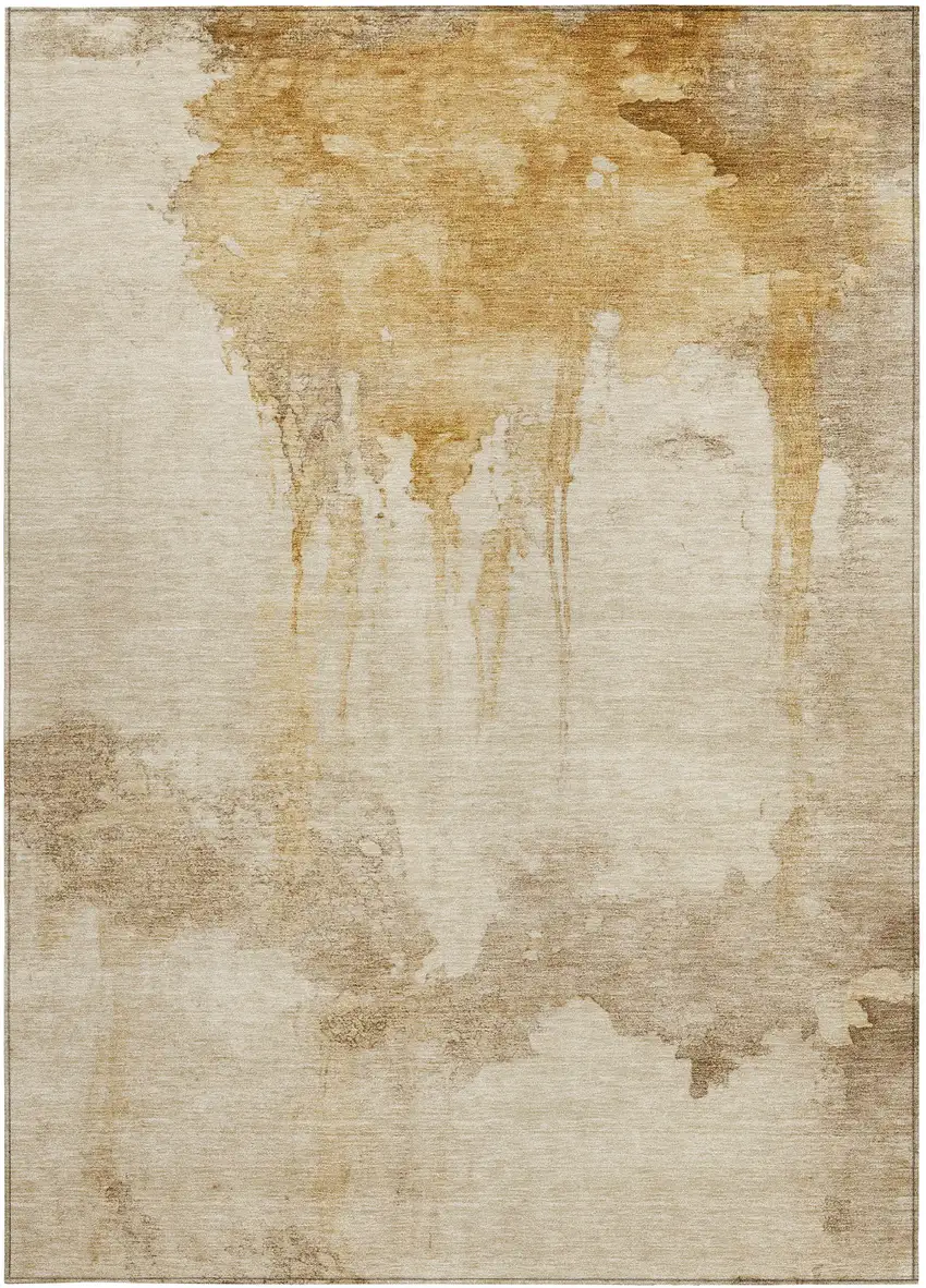 Gold And Beige Abstract Washable Indoor Outdoor Area Rug Photo 1