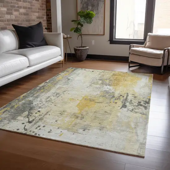 Gold And Beige Abstract Washable Indoor Outdoor Area Rug Photo 7