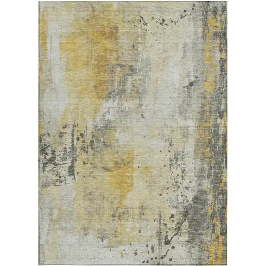 Gold And Beige Abstract Washable Indoor Outdoor Area Rug Photo 4