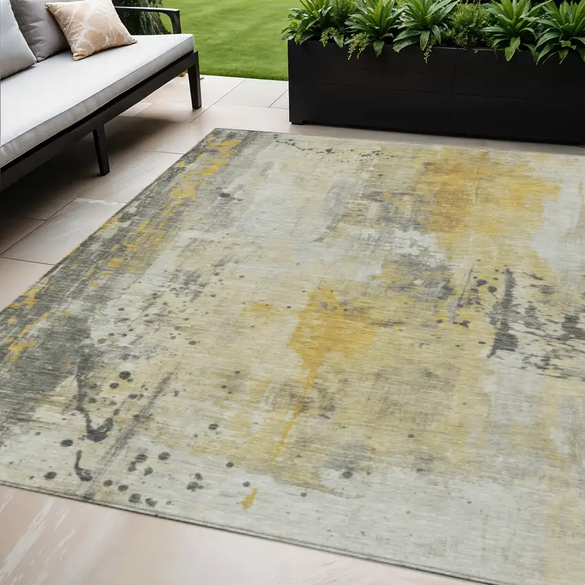 Gold And Beige Abstract Washable Indoor Outdoor Area Rug Photo 2