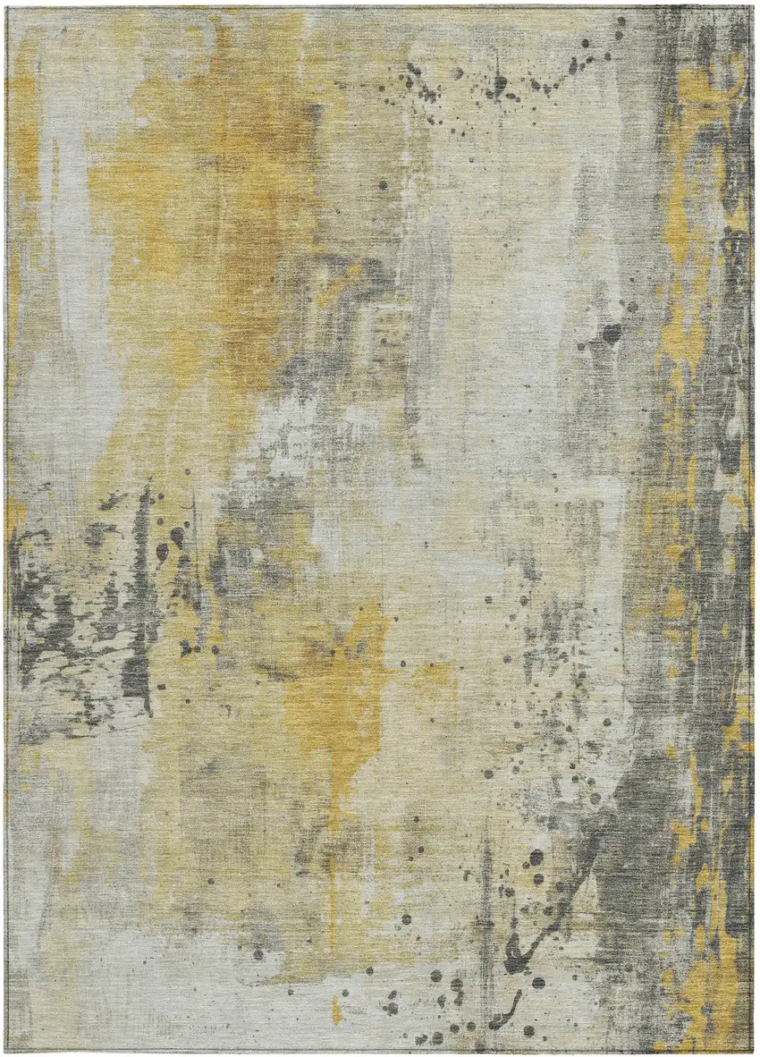 Gold And Beige Abstract Washable Indoor Outdoor Area Rug Photo 3