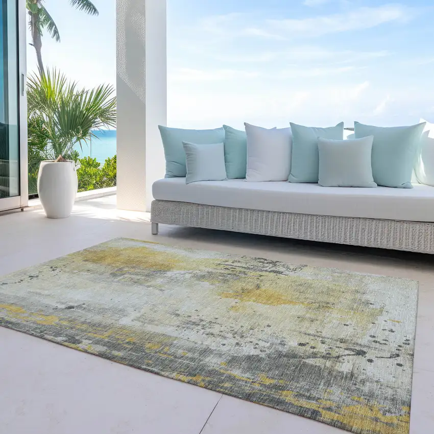 Gold And Beige Abstract Washable Indoor Outdoor Area Rug Photo 6