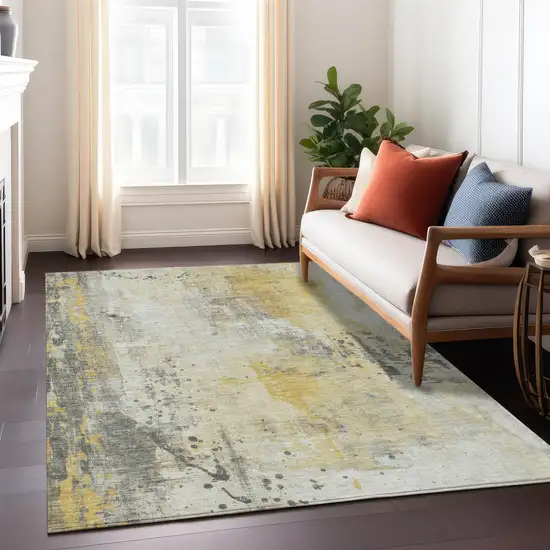 Gold And Beige Abstract Washable Indoor Outdoor Area Rug Photo 8
