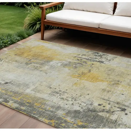 Gold And Beige Abstract Washable Indoor Outdoor Area Rug Photo 2